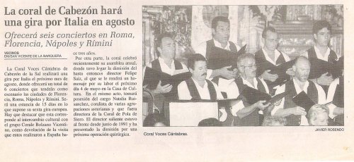 Gira de la Coral Voces Cántabras por Italia - 1999